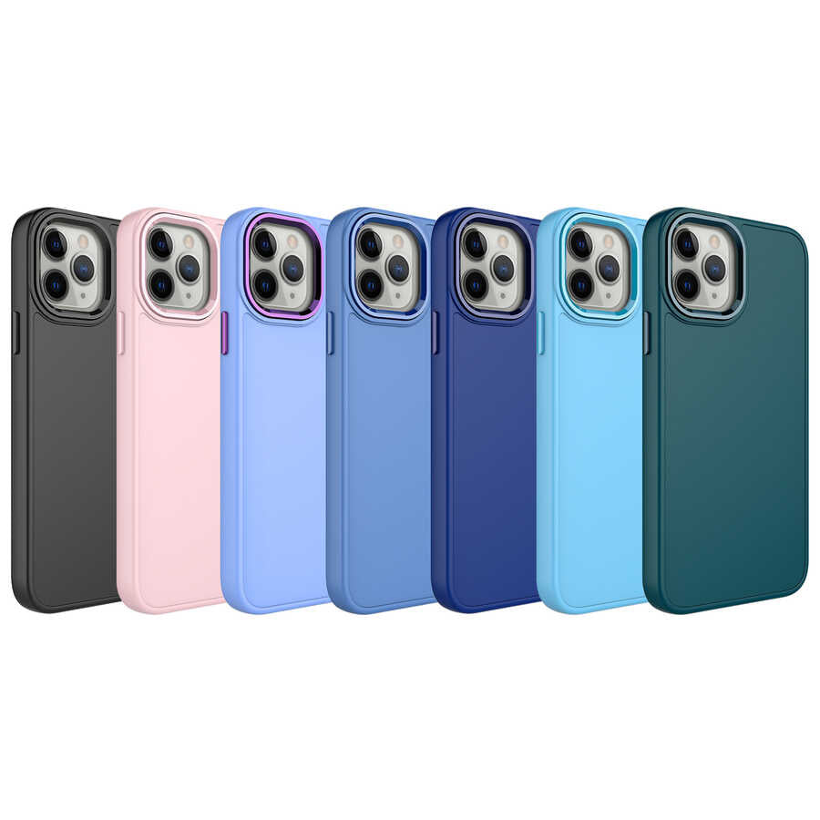 Apple iPhone 12 Pro Max Kılıf Metal Çerçeve ve Buton Tasarımlı Silikon Zore Luna Kapak Koyu Yeşil