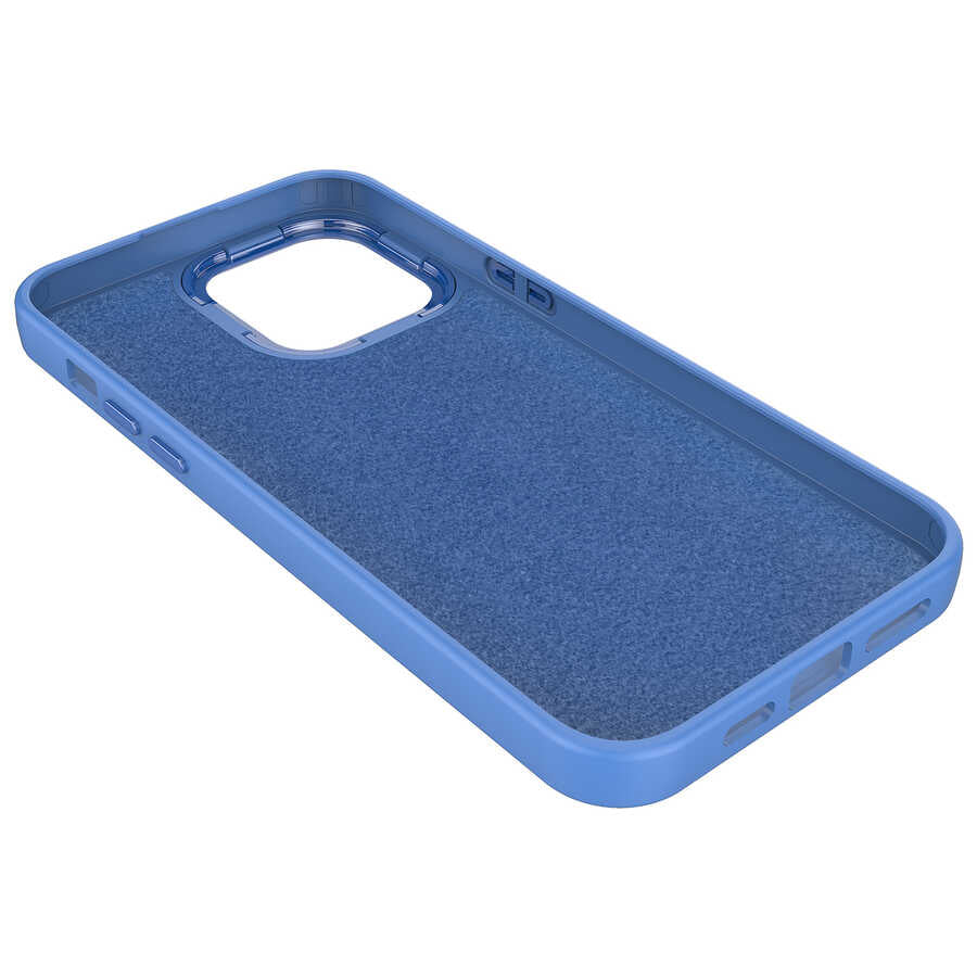 Apple iPhone 12 Pro Max Kılıf Metal Çerçeve ve Buton Tasarımlı Silikon Zore Luna Kapak Sierra Mavi