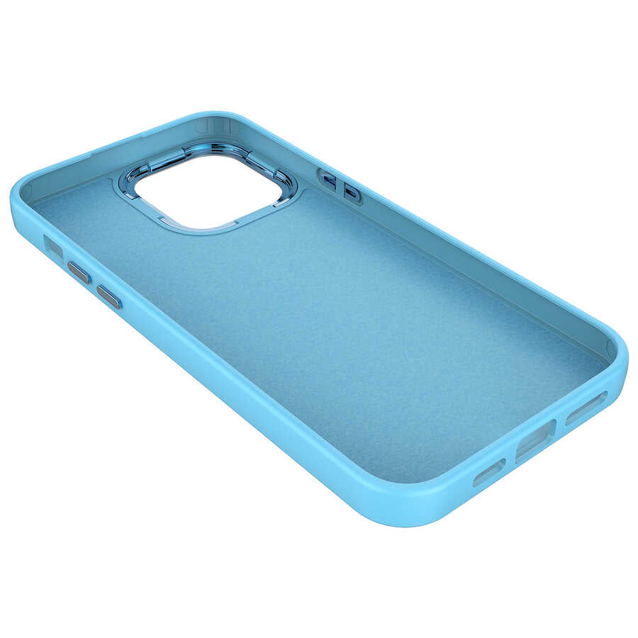 Apple iPhone 12 Pro Max Kılıf Metal Çerçeve ve Buton Tasarımlı Silikon Zore Luna Kapak Sierra Mavi