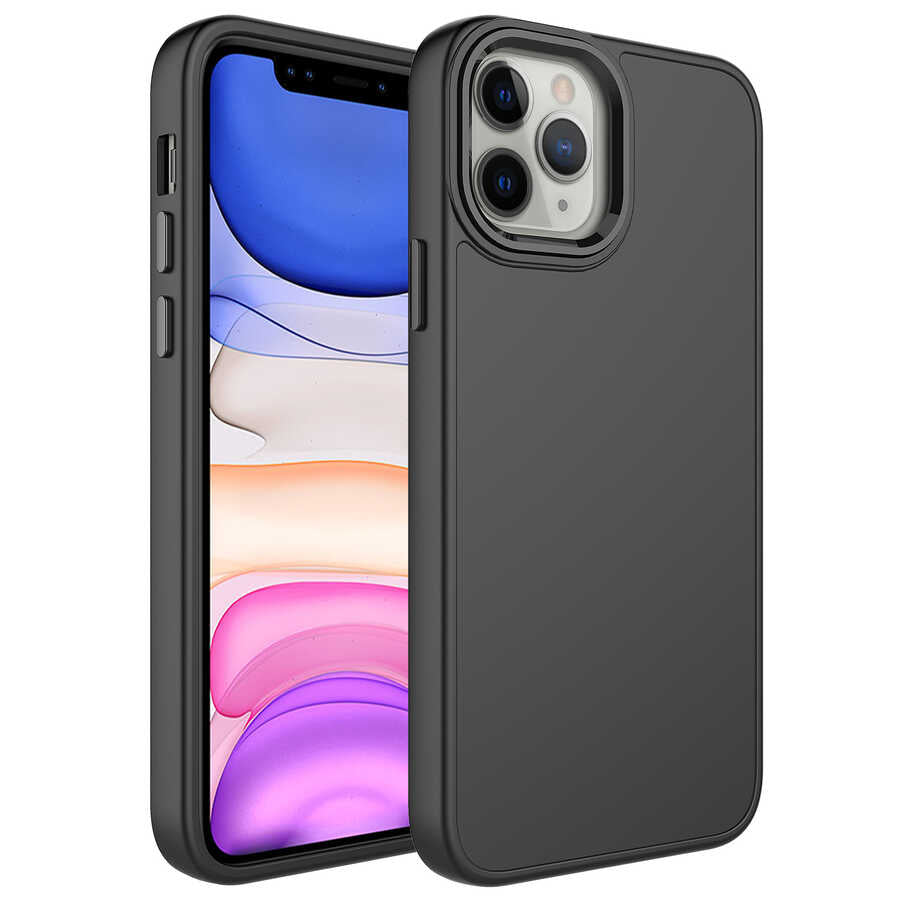 Apple iPhone 12 Pro Max Kılıf Metal Çerçeve ve Buton Tasarımlı Silikon Zore Luna Kapak Siyah