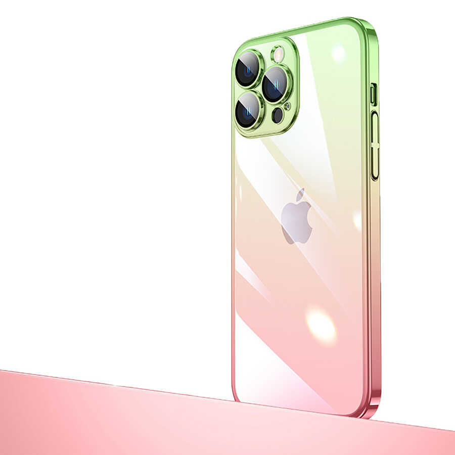 Apple iPhone 12 Pro Max Kılıf Parlak Renk Geçişli Kamera Korumalı Zore Senkron Kapak Mavi-Siyah
