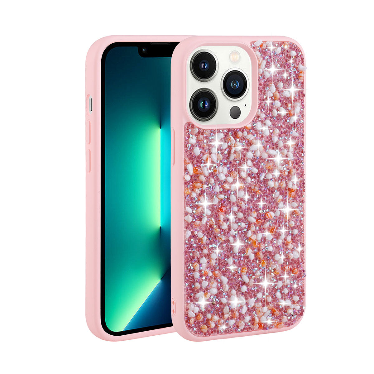 Apple iPhone 12 Pro Max Kılıf Parlak Taşlı Tasarım Zore Linea Kapak Pembe