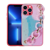 Apple iPhone 12 Pro Max Kılıf Simli Desenli El Askılı Tutacaklı Zore Elsa Silikon Kapak Pembe Koyu