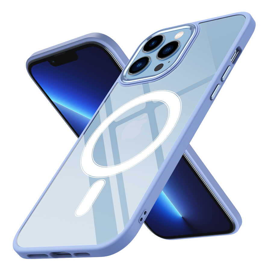 Apple iPhone 12 Pro Max Kılıf Wireless Şarj Özellikli Zore Krom M-safe Silikon Kapak Lila