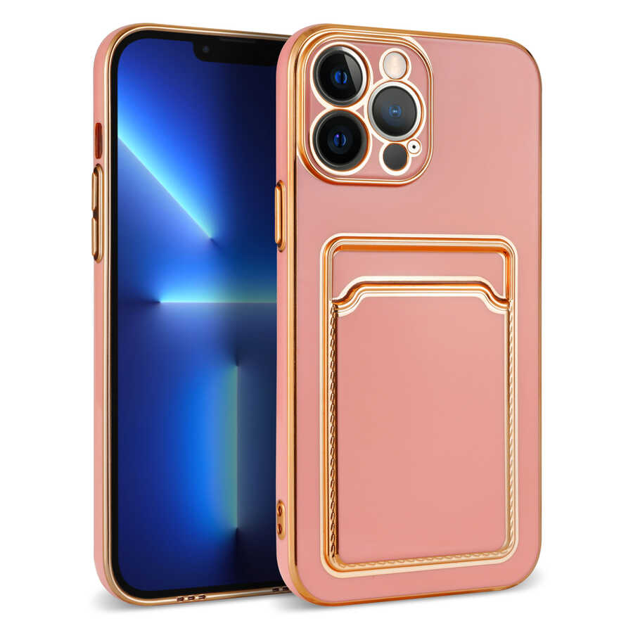 Apple iPhone 12 Pro Max Kılıf Zore Bark Kartlıklı Kapak Rose Gold