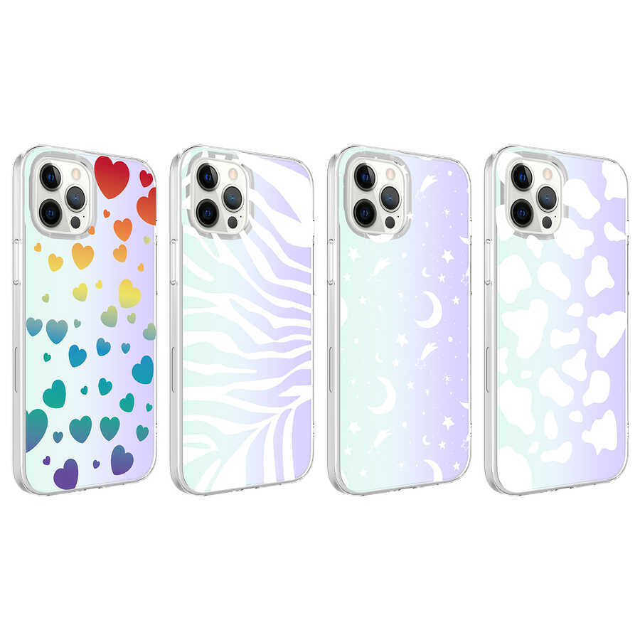 Apple iPhone 12 Pro Max Kılıf Zore M-Blue Desenli Kapak Heart No3