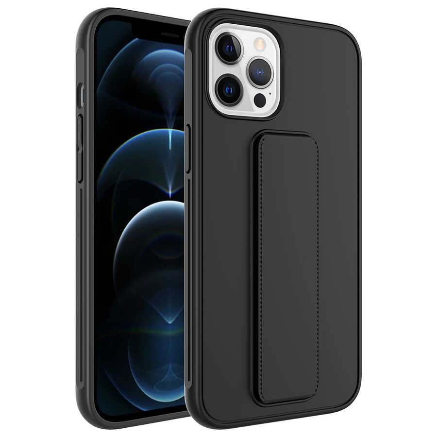 Apple iPhone 12 Pro Max Kılıf Zore Qstand Kapak Siyah
