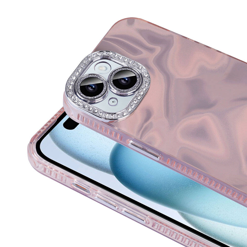Apple iPhone 13 Kılıf Airbagli Parlak Taş Detay Tasarımlı Zore Esila Kapak Beyaz
