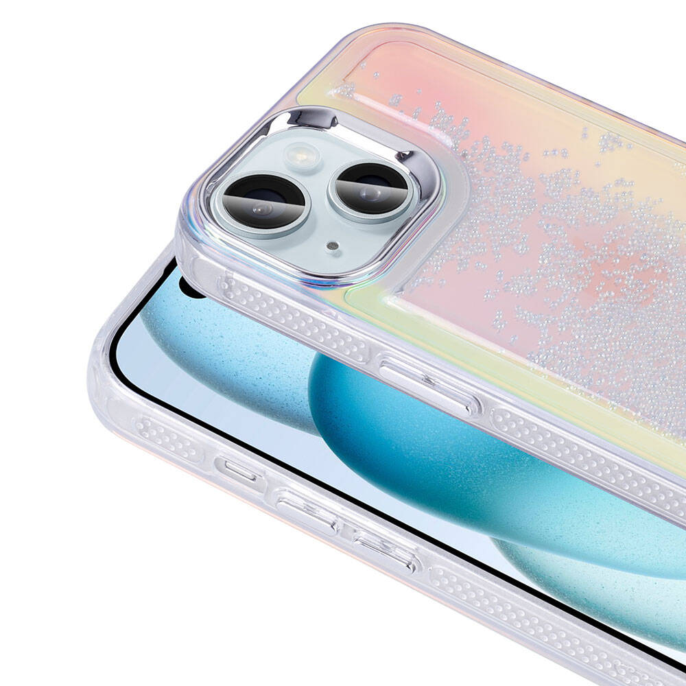 Apple iPhone 13 Kılıf Airbagli Renkli Arka Yüzey Boncuk Tasarımlı Zore Kumul Kapak Şeffaf