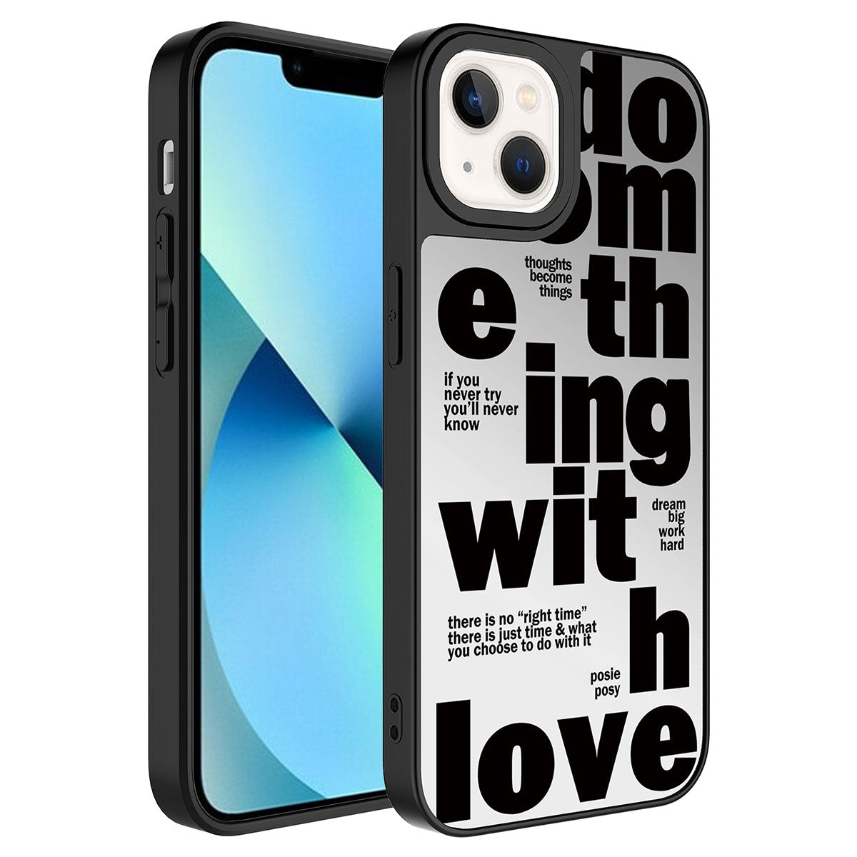 Apple iPhone 13 Kılıf Aynalı Desenli Kamera Korumalı Parlak Zore Mirror Kapak Love