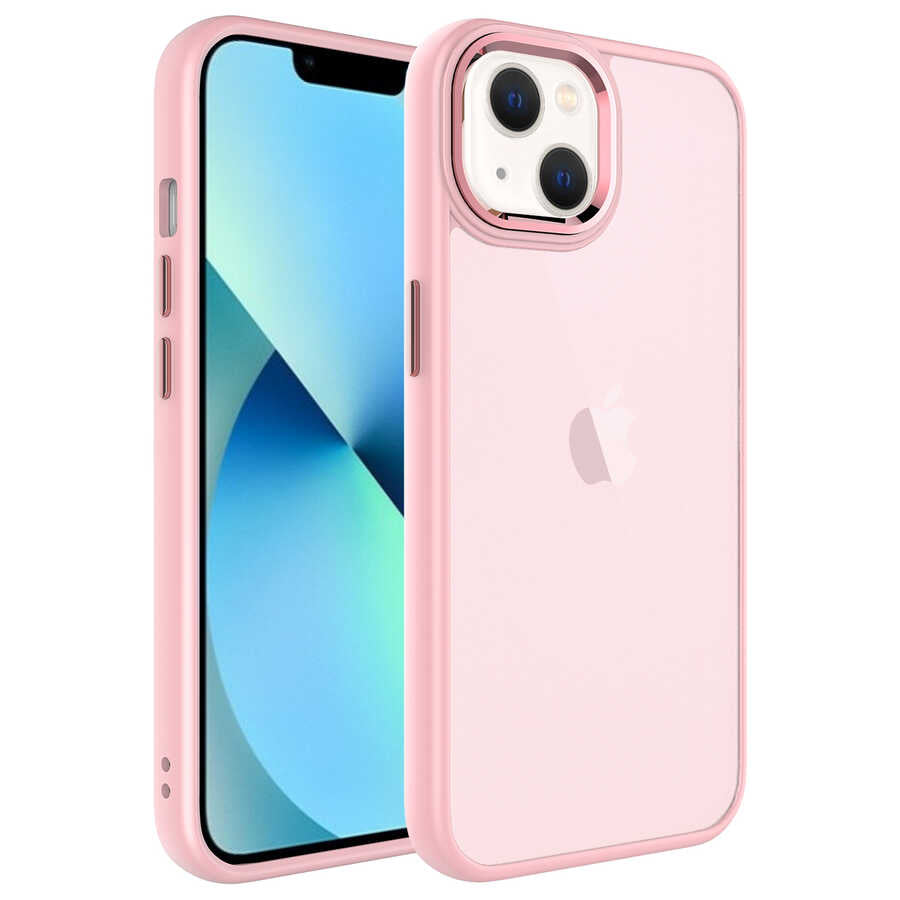 Apple iPhone 13 Kılıf Buzlu Sert PC Zore May Kapak Pembe Açık