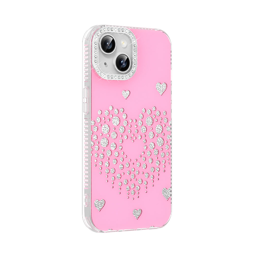 Apple iPhone 13 Kılıf Damla Taşlı Zore Rivas Sert PC Kapak Pembe