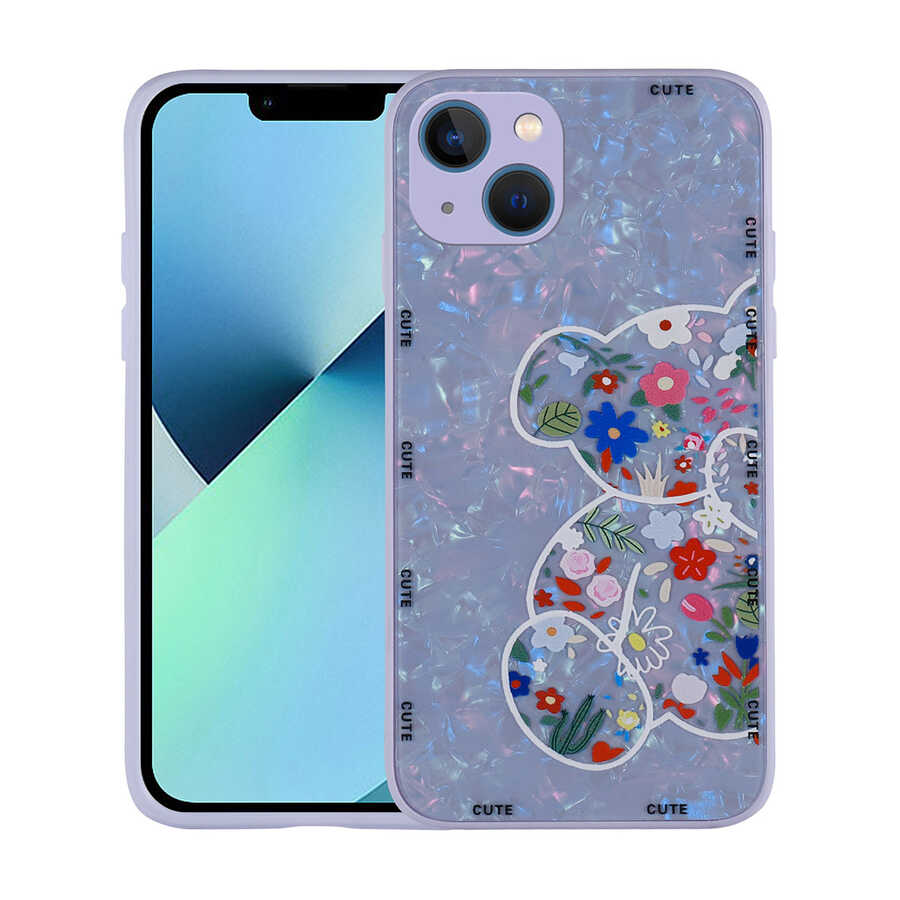 Apple iPhone 13 Kılıf Desenli Sert Silikon Zore Mumila Kapak Pink Mouse