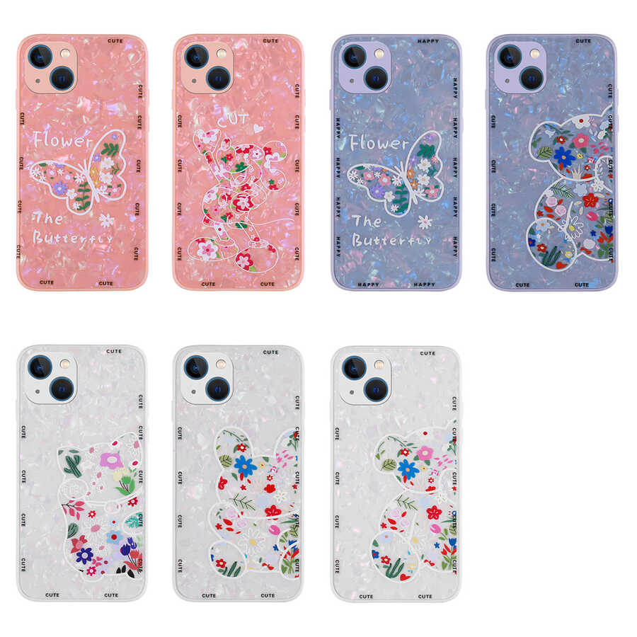 Apple iPhone 13 Kılıf Desenli Sert Silikon Zore Mumila Kapak Pink Mouse