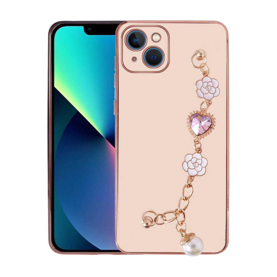 Apple iPhone 13 Kılıf El Tutamaçlı Kamera Korumalı Zore Taka Silikon Kapak Pembe
