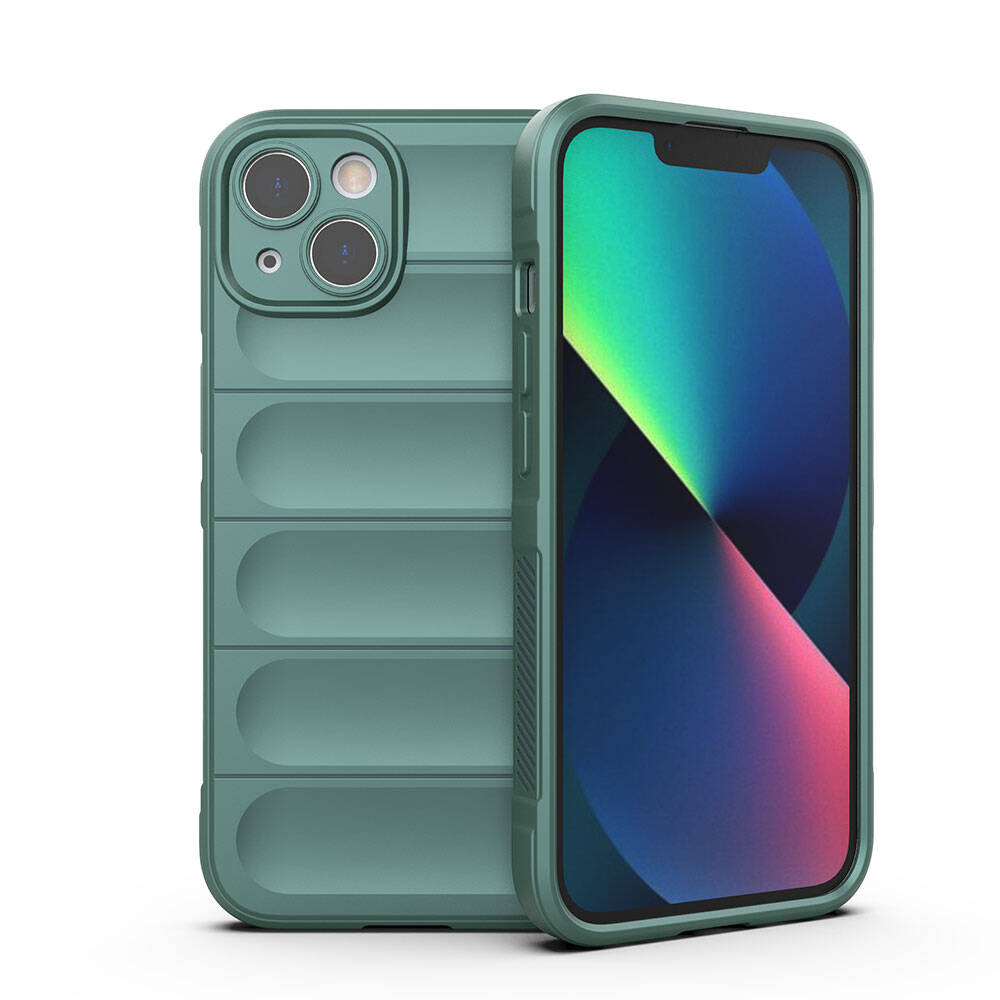 Apple iPhone 13 Kılıf Esnek TPU Oyuklu Arka Yüzey Tasarımlı Zore Etnik Silikon Kapak Koyu Yeşil