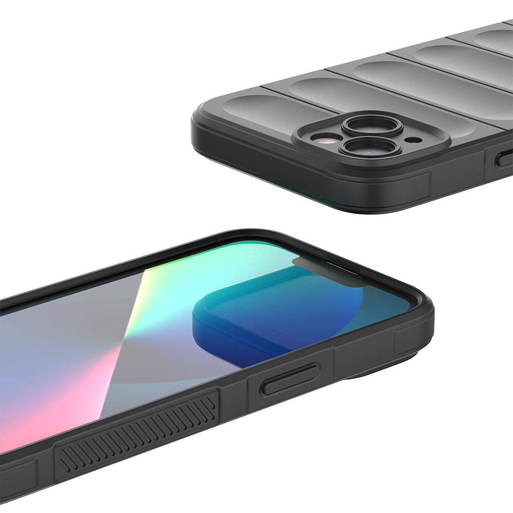 Apple iPhone 13 Kılıf Esnek TPU Oyuklu Arka Yüzey Tasarımlı Zore Etnik Silikon Kapak Koyu Yeşil