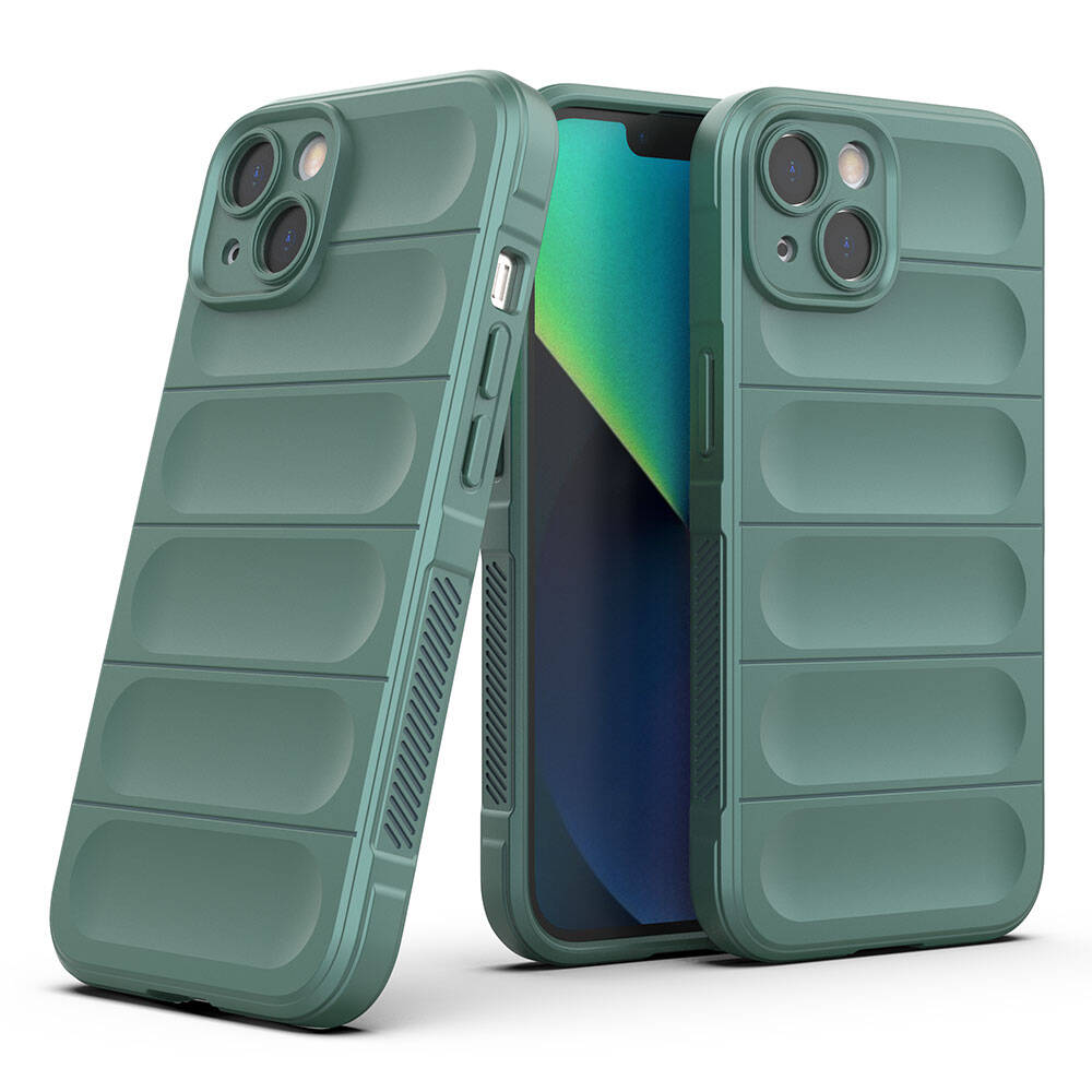 Apple iPhone 13 Kılıf Esnek TPU Oyuklu Arka Yüzey Tasarımlı Zore Etnik Silikon Kapak Koyu Yeşil