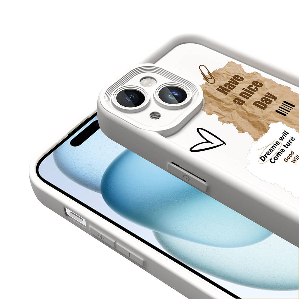 Apple iPhone 13 Kılıf Kamera Korumalı Baskılı Arka Yüzey Zore Klas Kapak Beyaz