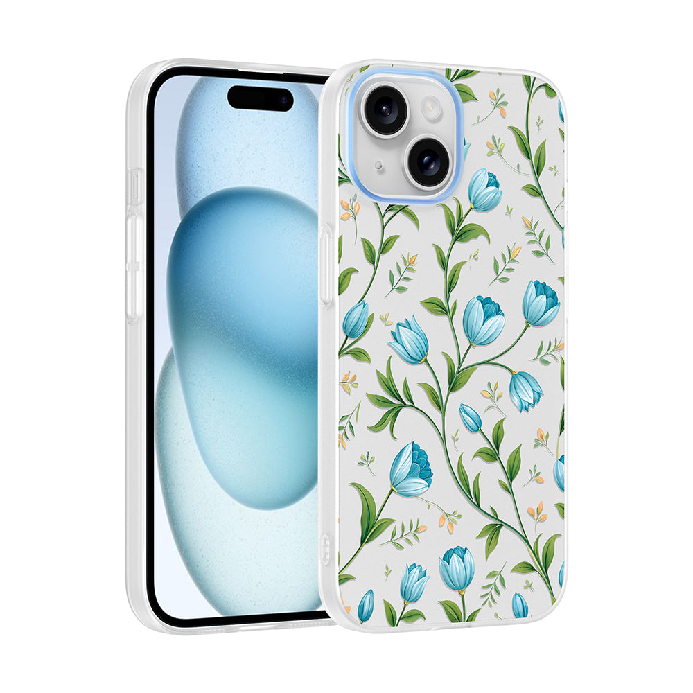 Apple iPhone 13 Kılıf Kamera Korumalı Desenli Zore Klip Kapak Mavi Lale