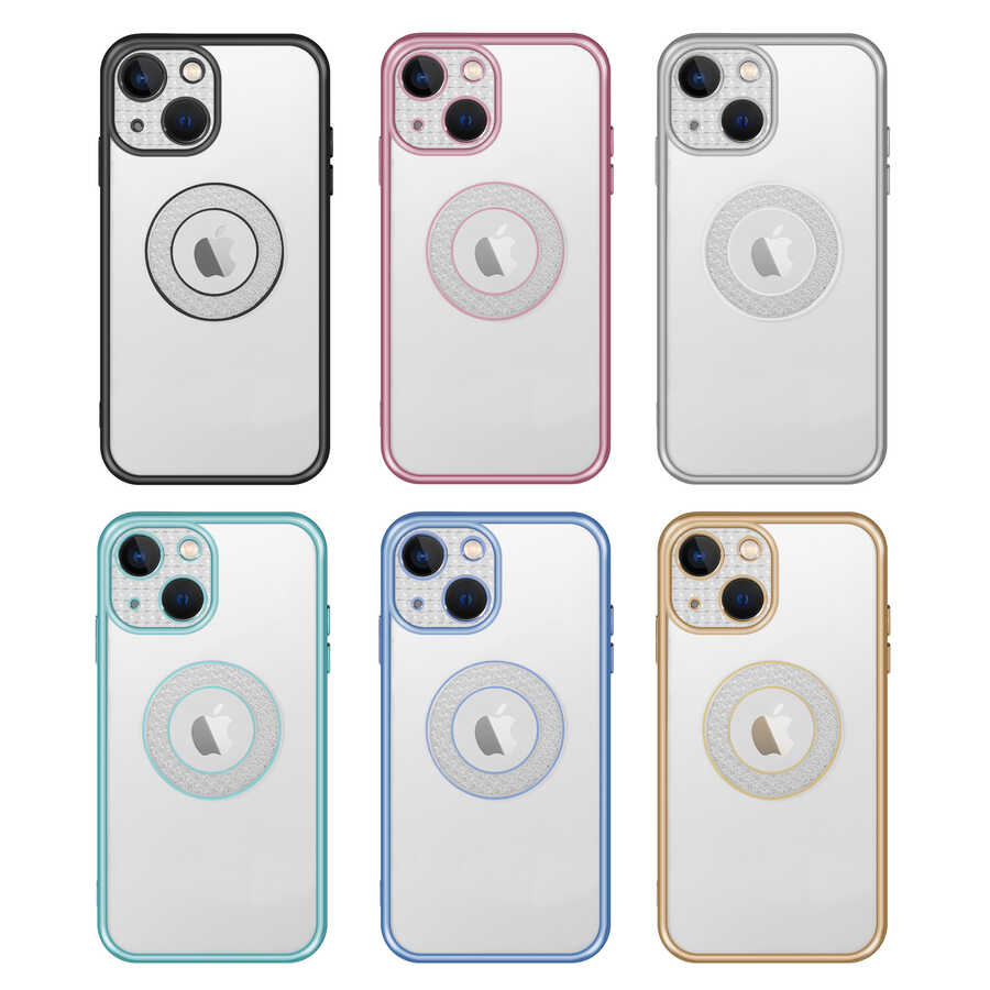 Apple iPhone 13 Kılıf Kamera Korumalı Logo Gösteren Zore Esta Kapak Gümüş