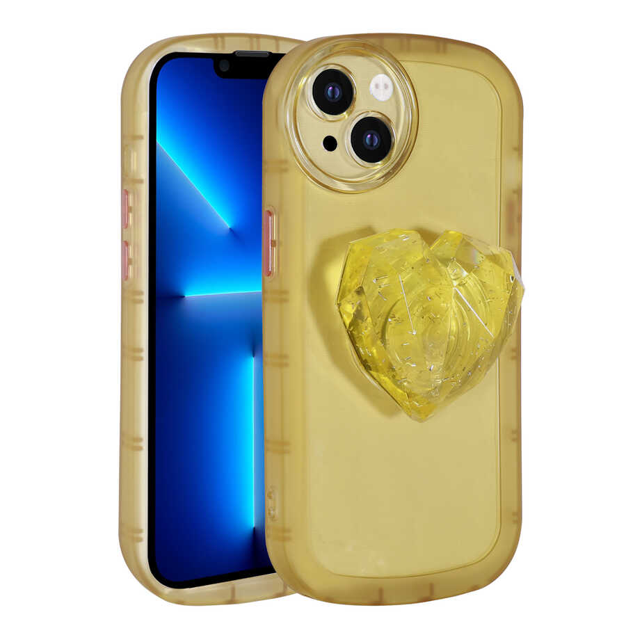 Apple iPhone 13 Kılıf Kamera Korumalı Pop Soketli Renkli Zore Ofro Kapak Sarı