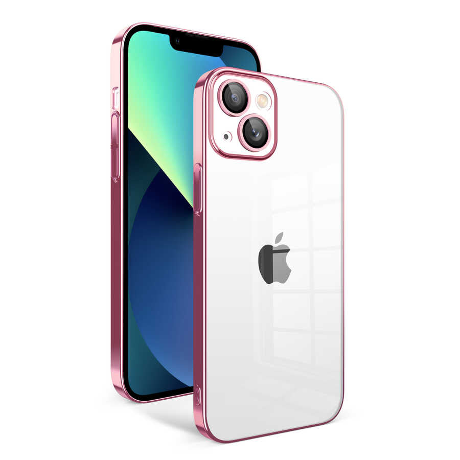 Apple iPhone 13 Kılıf Kamera Korumalı Renkli Çerçeveli Zore Garaj Kapak Mavi Açık