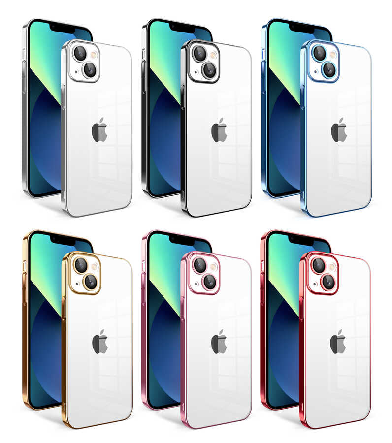 Apple iPhone 13 Kılıf Kamera Korumalı Renkli Çerçeveli Zore Garaj Kapak Mavi Açık