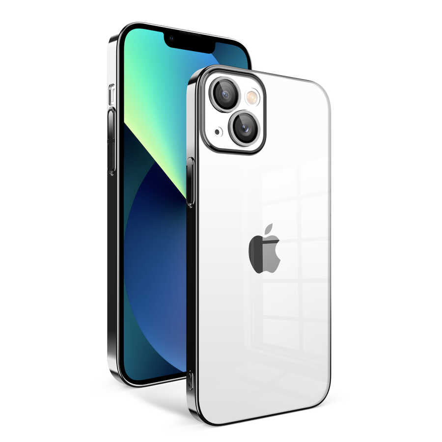 Apple iPhone 13 Kılıf Kamera Korumalı Renkli Çerçeveli Zore Garaj Kapak Siyah
