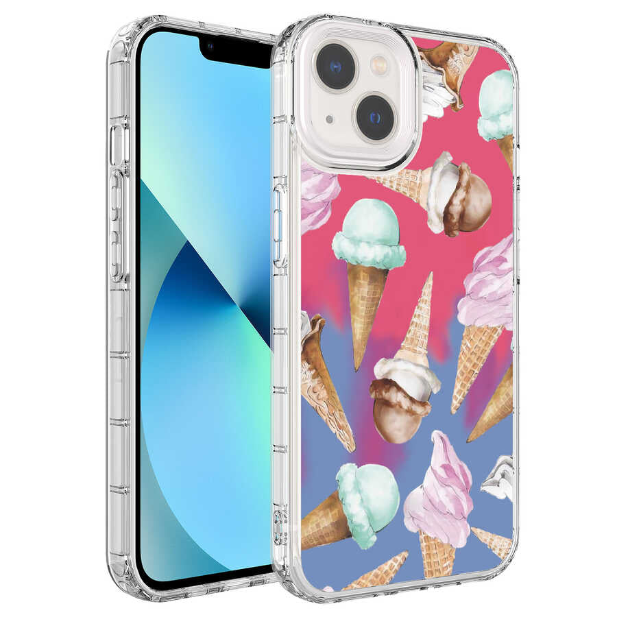 Apple iPhone 13 Kılıf Kamera Korumalı Renkli Desenli Sert Silikon Zore Korn Kapak NO15