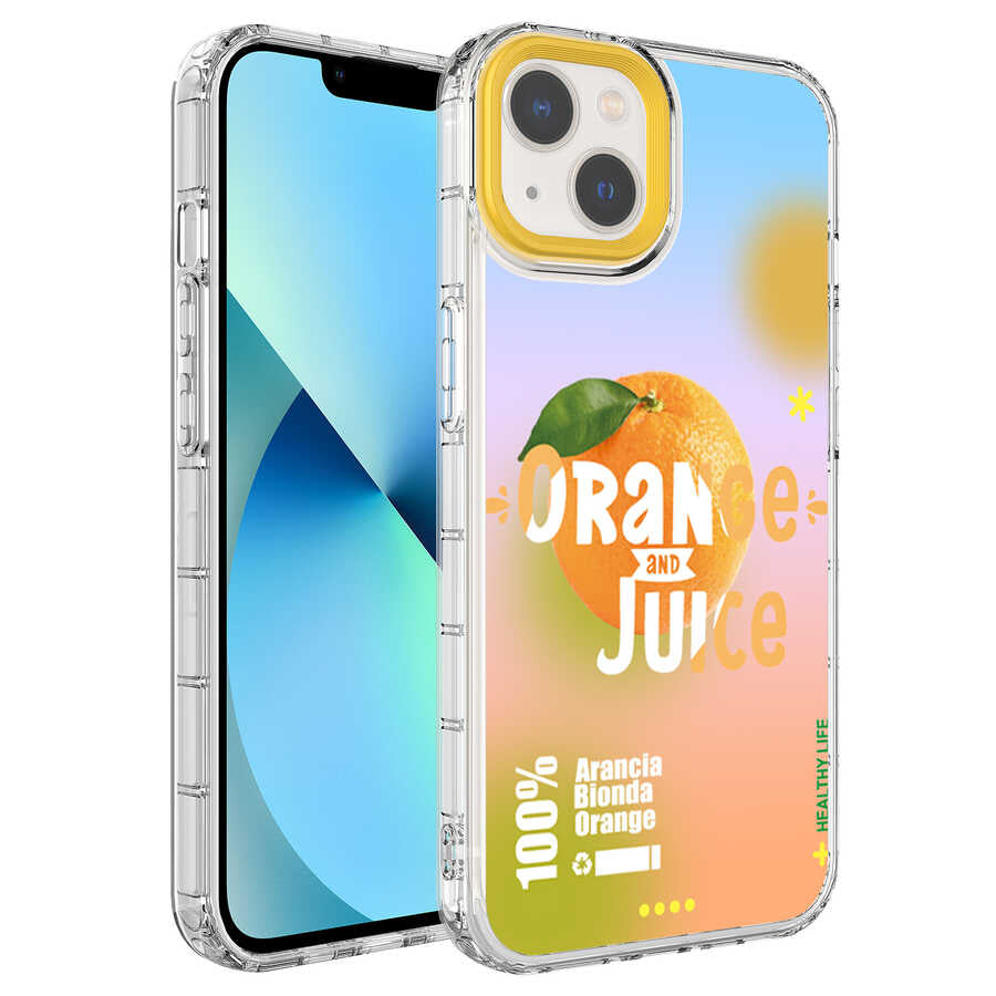 Apple iPhone 13 Kılıf Kamera Korumalı Renkli Desenli Sert Silikon Zore Korn Kapak NO3