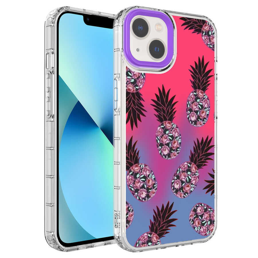 Apple iPhone 13 Kılıf Kamera Korumalı Renkli Desenli Sert Silikon Zore Korn Kapak NO6