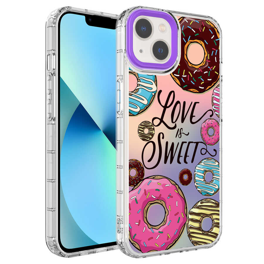 Apple iPhone 13 Kılıf Kamera Korumalı Renkli Desenli Sert Silikon Zore Korn Kapak NO11