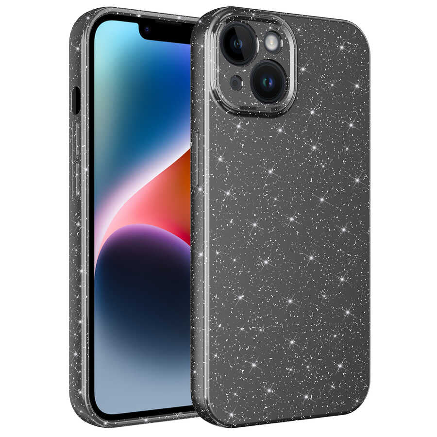 Apple iPhone 13 Kılıf Kamera Korumalı Simli Lüks Zore Koton Kapak Gri
