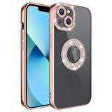 Apple iPhone 13 Kılıf Kamera Korumalı Taş Süslemeli Arkası Şeffaf Zore Asya Kapak Rose Gold