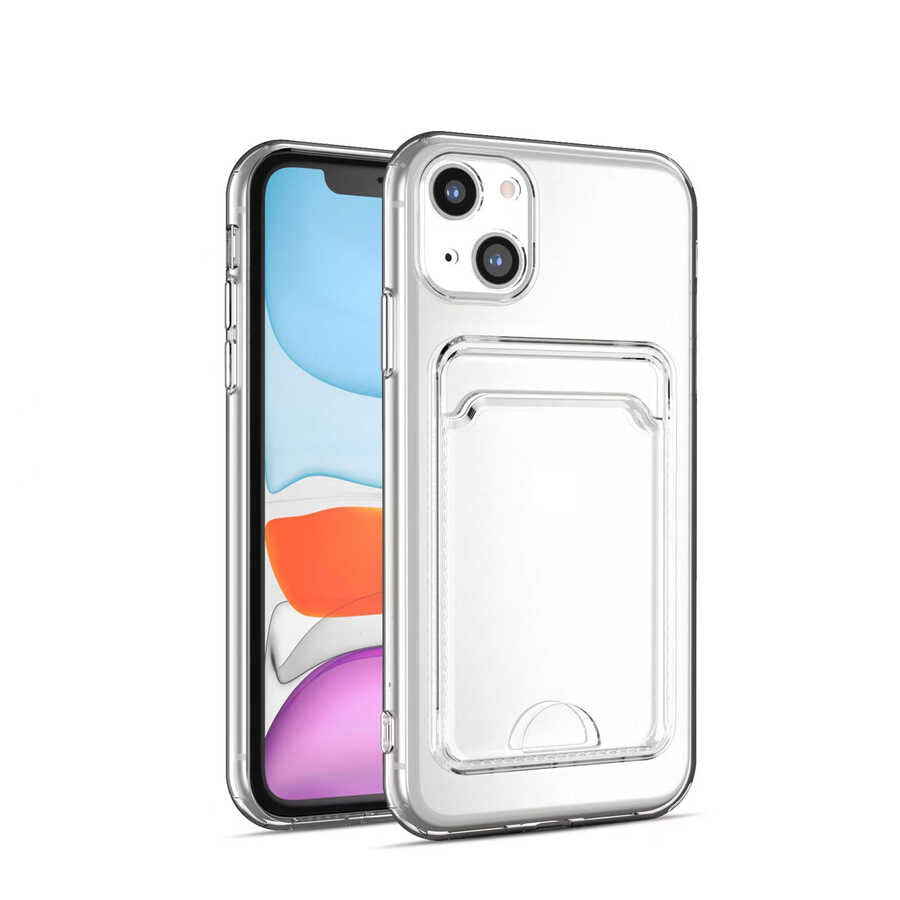 Apple iPhone 13 Kılıf Kartlıklı Şeffaf Zore Setra Clear Silikon Kapak Renksiz