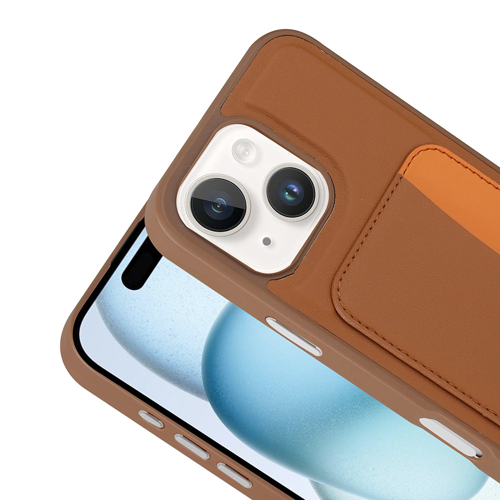 Apple iPhone 13 Kılıf Kartlıklı Zore X-Kart Silikon Kapak Kahverengi