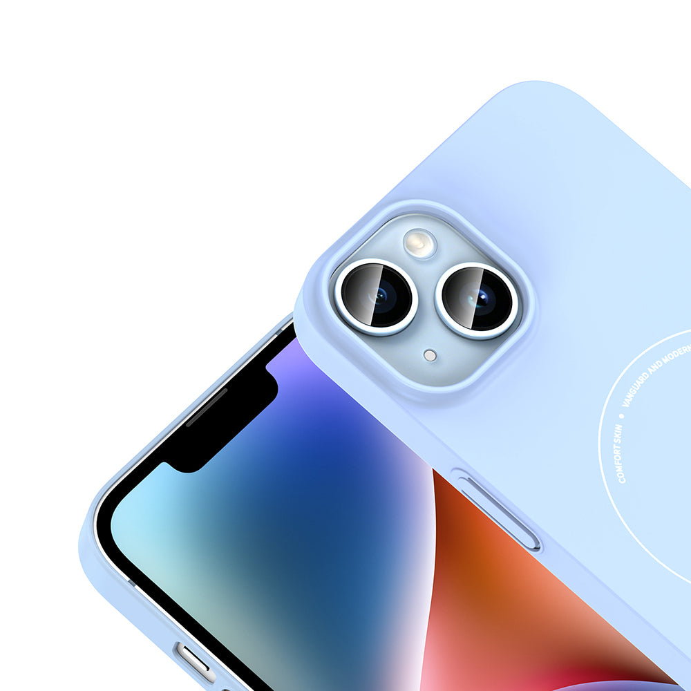 Apple iPhone 13 Kılıf M-Safe Şarj Özellikli Kamera Korumalı Zore Elio Sert PC Kapak Açık Mavi