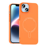 Apple iPhone 13 Kılıf M-Safe Şarj Özellikli Kamera Korumalı Zore Elio Sert PC Kapak Turuncu