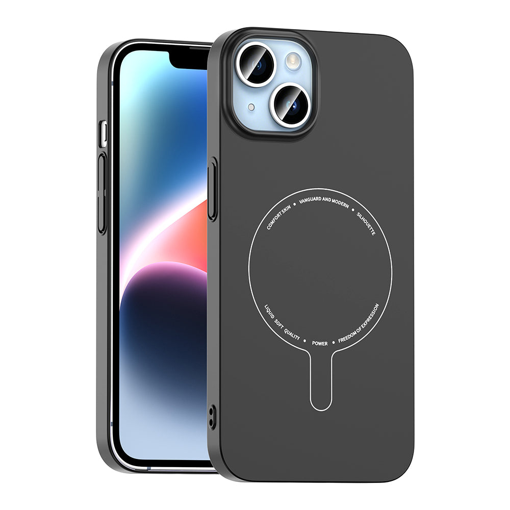 Apple iPhone 13 Kılıf M-Safe Şarj Özellikli Kamera Korumalı Zore Elio Sert PC Kapak Siyah
