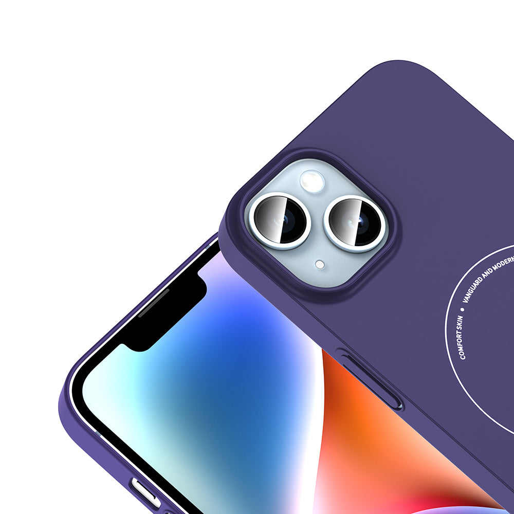 Apple iPhone 13 Kılıf M-Safe Şarj Özellikli Kamera Korumalı Zore Elio Sert PC Kapak Derin Mor