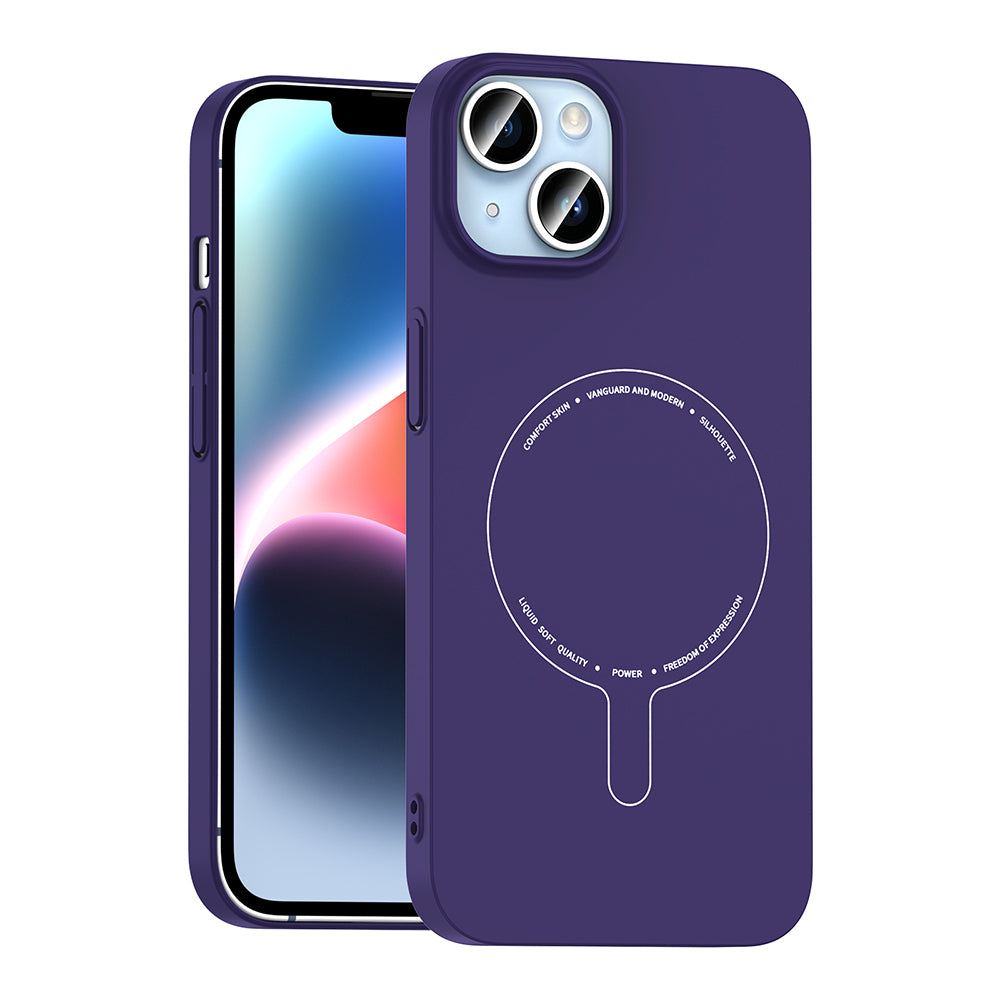 Apple iPhone 13 Kılıf M-Safe Şarj Özellikli Kamera Korumalı Zore Elio Sert PC Kapak Derin Mor