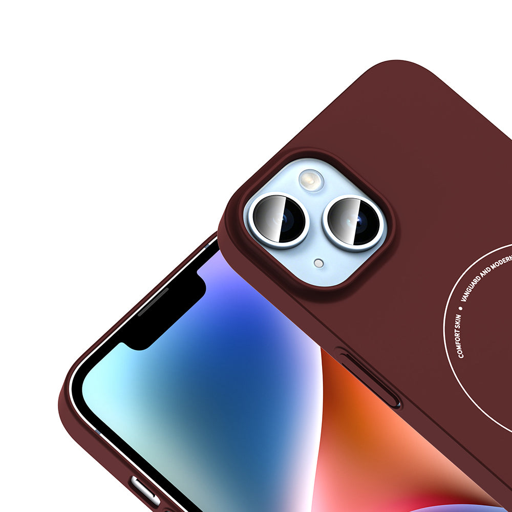 Apple iPhone 13 Kılıf M-Safe Şarj Özellikli Kamera Korumalı Zore Elio Sert PC Kapak Bordo