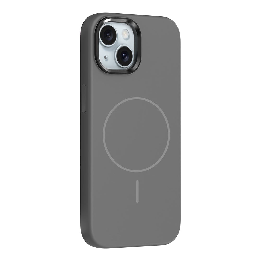 Apple iPhone 13 Kılıf M-Safe Şarj Özellikli Metal Kamera Çerçeveli Zore Edi Silikon Kapak Koyu Gri