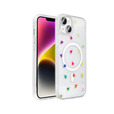 Apple iPhone 13 Kılıf M-Safe Şarj Özellikli Şeffaf Zore Folk Sert Kapak Kalp