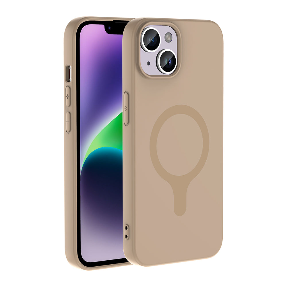 Apple iPhone 13 Kılıf M-Safe Şarj Özellikli Zore Aris Silikon Kapak Krem