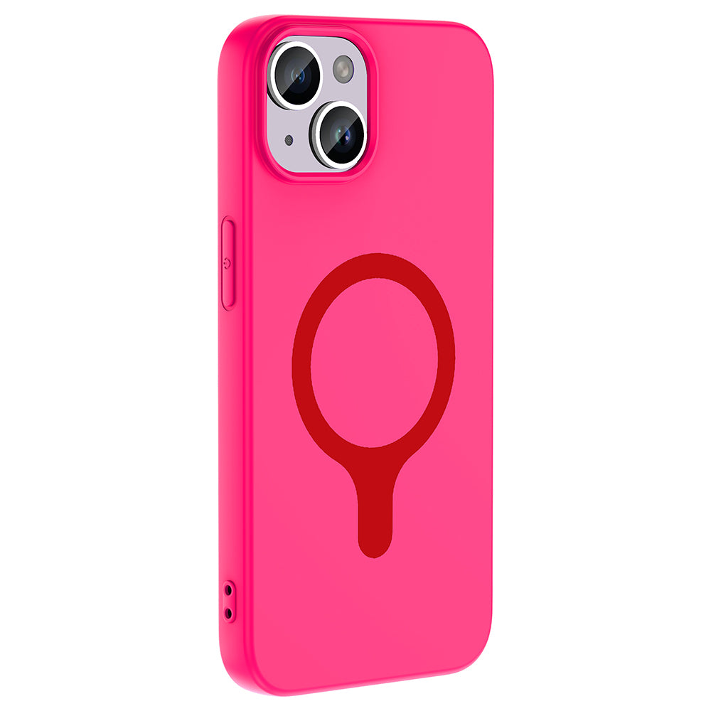 Apple iPhone 13 Kılıf M-Safe Şarj Özellikli Zore Aris Silikon Kapak Koyu Pembe