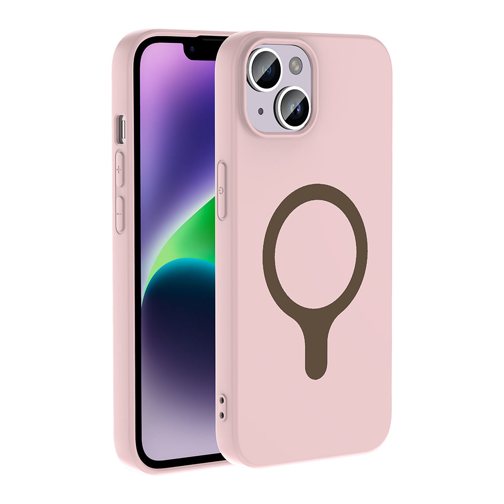 Apple iPhone 13 Kılıf M-Safe Şarj Özellikli Zore Aris Silikon Kapak Açık Pembe