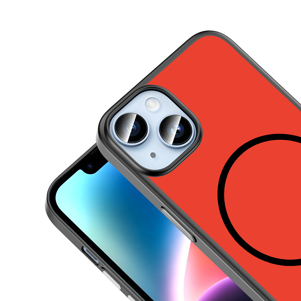 Apple iPhone 13 Kılıf M-Safe Şarj Özellikli Zore Lora PC Kapak Kırmızı-Gri