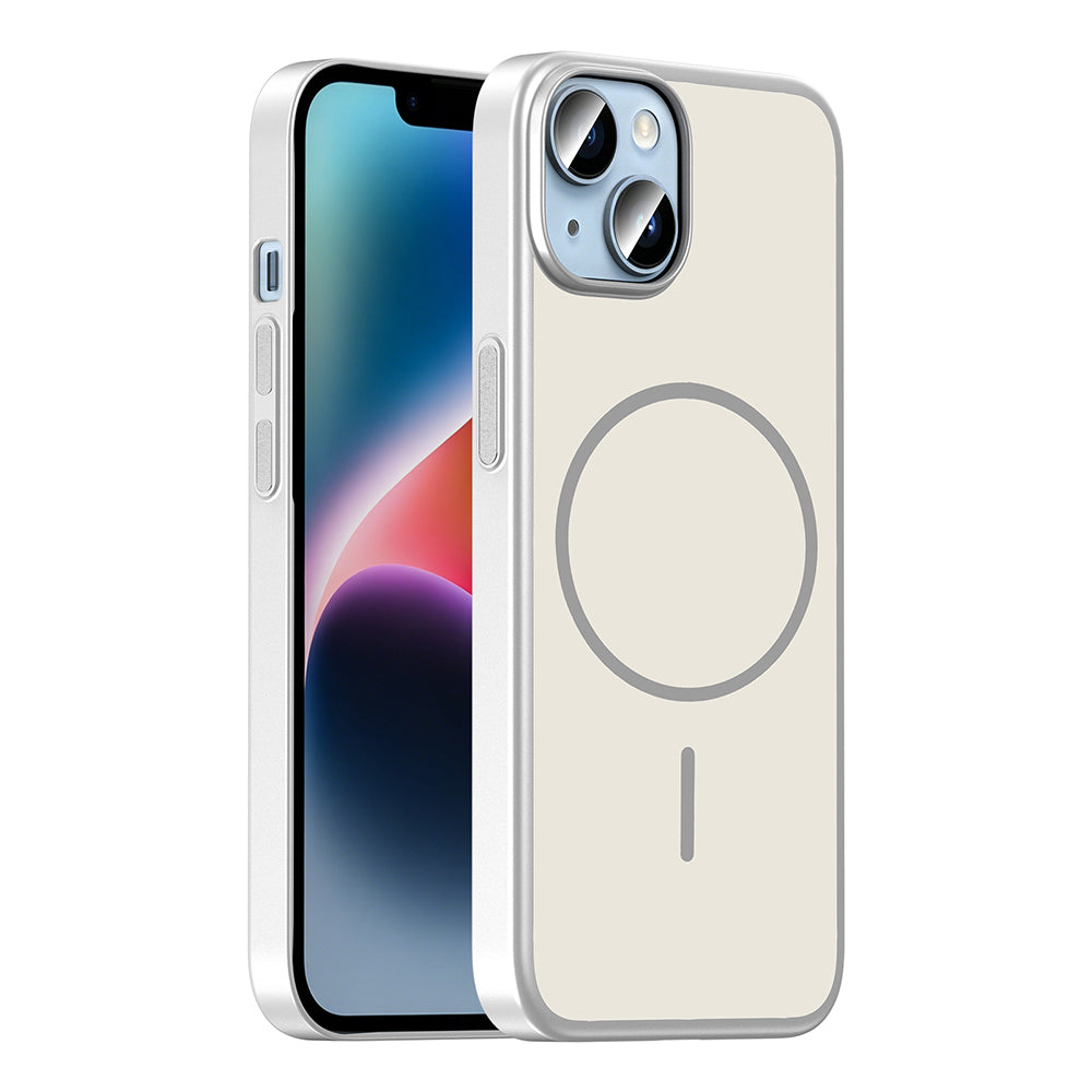 Apple iPhone 13 Kılıf M-Safe Şarj Özellikli Zore Lora PC Kapak Gümüş